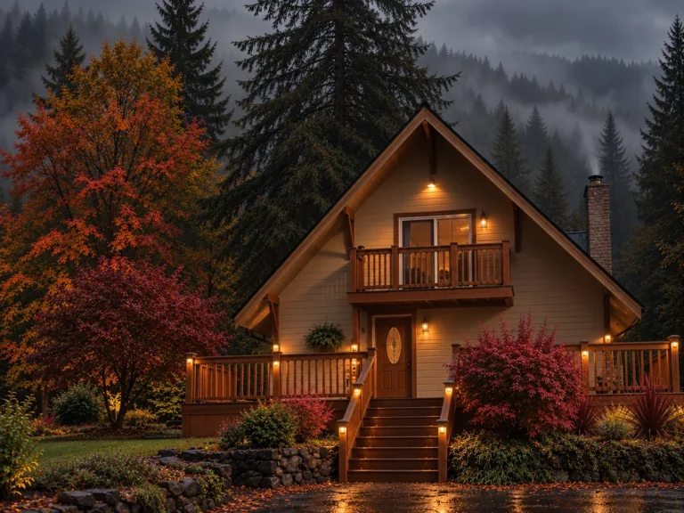 The 3-bedroom A-frame cabin at Silver Creek Cabins, surrounded by fall color