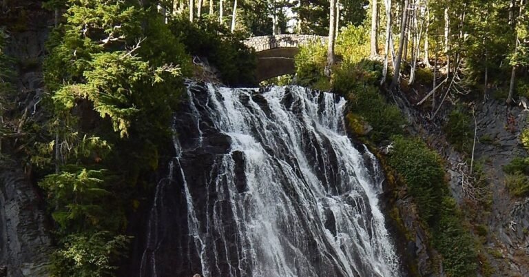 Narada Falls cascading down a rock face in Mount Rainier National Park